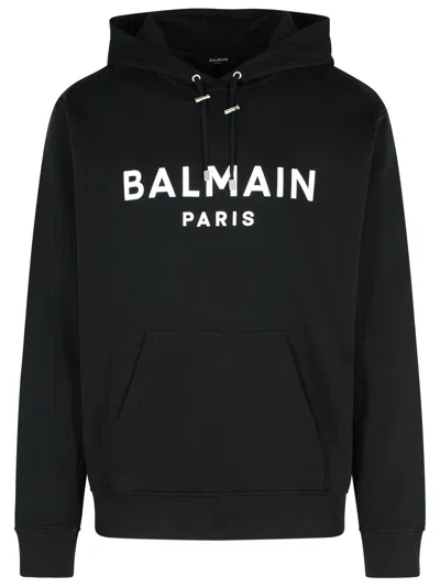 Balmain Logo Printed Cotton Sweatshirt In Black