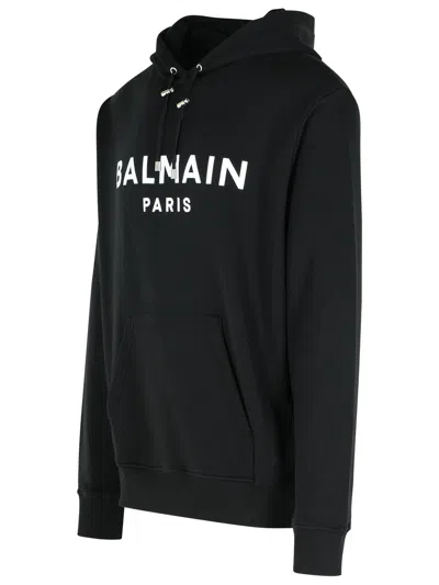 Balmain Logo Printed Cotton Sweatshirt In Black