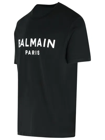 Balmain Black Crewneck T-shirt With Logo Lettering On The Front In Cotton Man