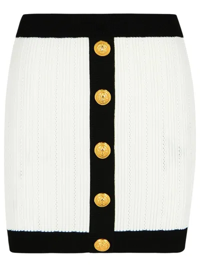 Shop Balmain Mini Skirt In White Viscose Blend Women