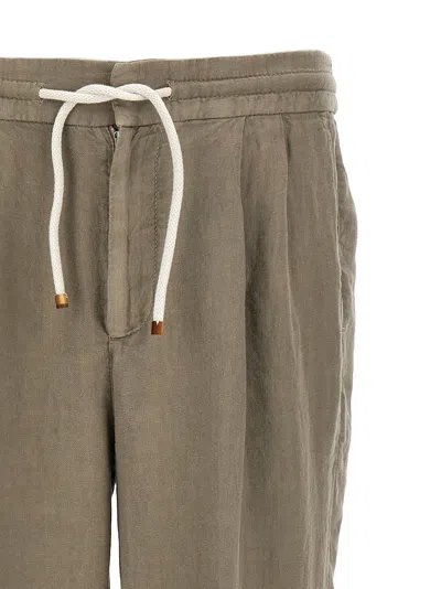 Brunello Cucinelli Garment-dyed Linen Trousers With Adjustable Waist