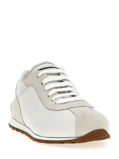 Brunello Cucinelli Embellished Suede-trimmed Stretch-knit Sneakers