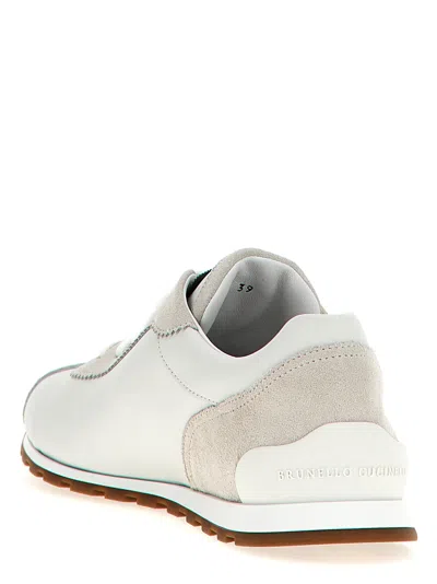 Brunello Cucinelli Embellished Suede-trimmed Stretch-knit Sneakers