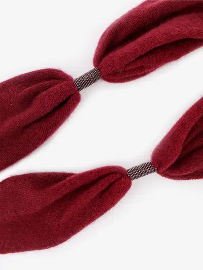 Brunello Cucinelli Women Cashmere Scarf With Monili Detail In Burgundy