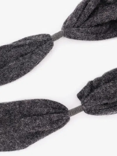 Brunello Cucinelli Women Cashmere Scarf With Monili Detail In Gray