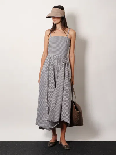 Brunello Cucinelli Striped Cotton Long Dress With Wide Panel