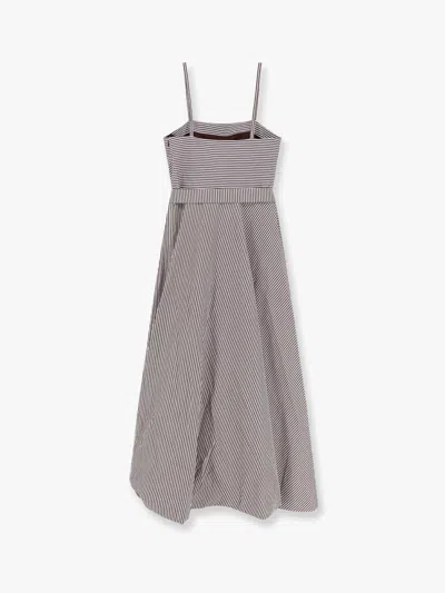 Brunello Cucinelli Striped Cotton Long Dress With Wide Panel