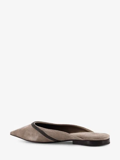Brunello Cucinelli Women Suede Mule With Monili Detail