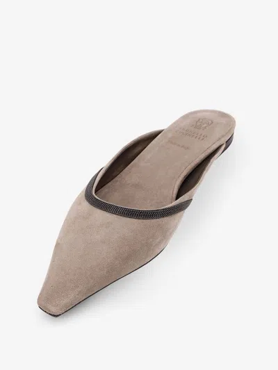 Brunello Cucinelli Women Suede Mule With Monili Detail