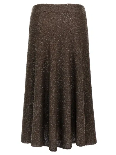 Brunello Cucinelli Texture Dazzling Midi Skirt With Sequined Finish