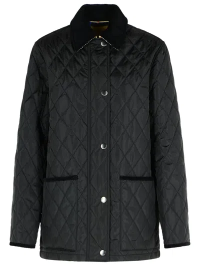 Burberry Quilted Jacket Corduroy Collar Casual In Blue