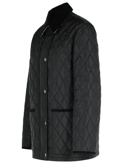 Burberry Quilted Jacket Corduroy Collar Casual In Blue