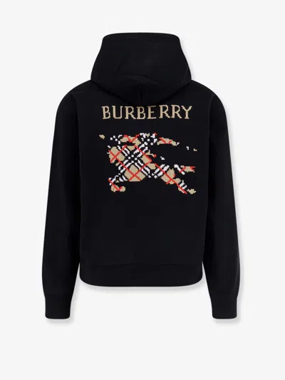 Burberry Men Black Sweatshirt With Ekd Embroidery On The Front And Logo Print On The Rear In Cotton