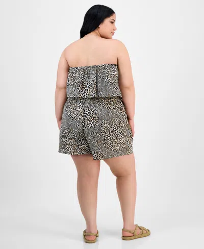 Full Circle Trends Trendy Plus Size Printed Strapless Romper In Animal Print