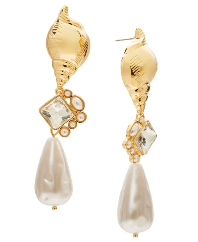 Inc International Concepts Gold-tone Crystal & Imitation Pearl Shell Linear Drop Earrings, Exclusively At Macy's