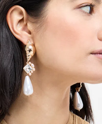 Inc International Concepts Gold-tone Crystal & Imitation Pearl Shell Linear Drop Earrings, Exclusively At Macy's