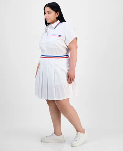 Full Circle Trends Trendy Plus Size Button-front Shirt & Pleated Skirt In White