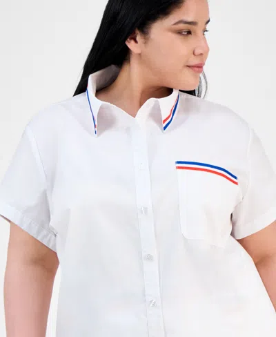 Full Circle Trends Trendy Plus Size Button-front Shirt & Pleated Skirt In White