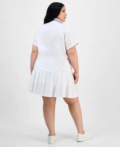 Full Circle Trends Trendy Plus Size Button-front Shirt & Pleated Skirt In White