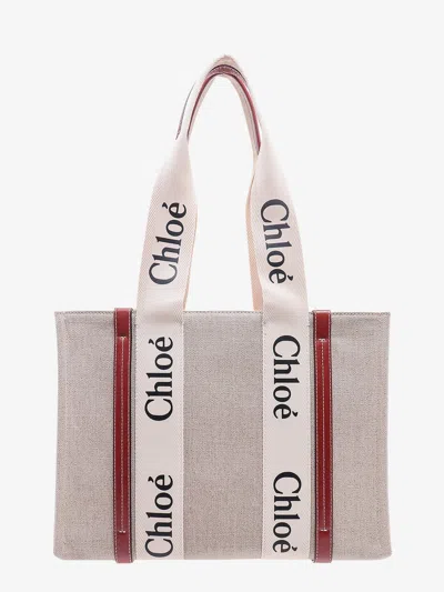 Chloé Linen Shoulder Bag With Logo Print.this Bag Is Made With Lower Environmental Impact Material