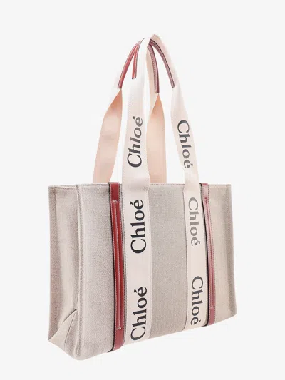 Chloé Linen Shoulder Bag With Logo Print.this Bag Is Made With Lower Environmental Impact Material