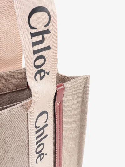 Chloé Linen Shoulder Bag With Logo Print.this Bag Is Made With Lower Environmental Impact Material