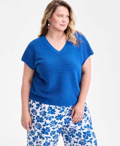 Style & Co Plus Size V-neck Dolman-sleeve Top, Exclusively At Macy's In Blue