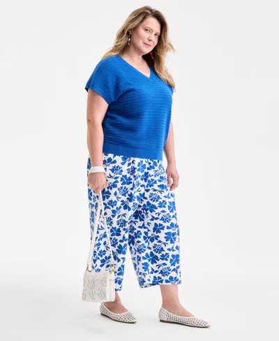 Style & Co Plus Size V-neck Dolman-sleeve Top, Exclusively At Macy's In Blue