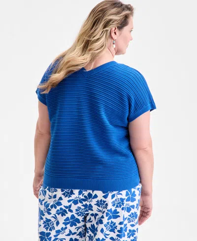 Style & Co Plus Size V-neck Dolman-sleeve Top, Exclusively At Macy's In Blue
