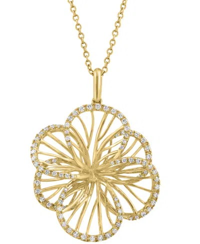 Effy Collection Effy Diamond Border Openwork Flower Pendant Necklace (3/8 Ct. T.w.) In 14k Gold, 17" + 1" Extender