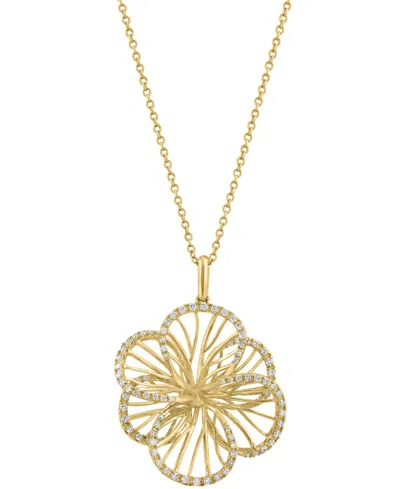 Effy Collection Effy Diamond Border Openwork Flower Pendant Necklace (3/8 Ct. T.w.) In 14k Gold, 17" + 1" Extender