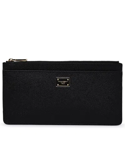 Dolce & Gabbana Large Card Holder With Branded Plate And Zip In Grainy Leather Woman In Black