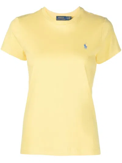 Polo Ralph Lauren Crew Neck Logo Embroidered Cotton T-shirt In Yellow