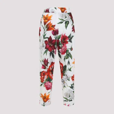 Dolce & Gabbana Elasticated Waist Floral Print Trousers In White