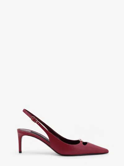 Dolce & Gabbana Bordeaux Slingback Pumps With Medium Stiletto Heel And Logo Plaque On The Front In Patent Leather Wo