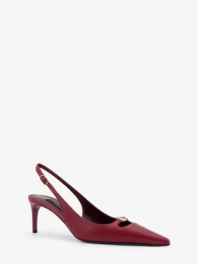Dolce & Gabbana Bordeaux Slingback Pumps With Medium Stiletto Heel And Logo Plaque On The Front In Patent Leather Wo