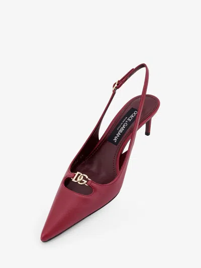 Dolce & Gabbana Bordeaux Slingback Pumps With Medium Stiletto Heel And Logo Plaque On The Front In Patent Leather Wo
