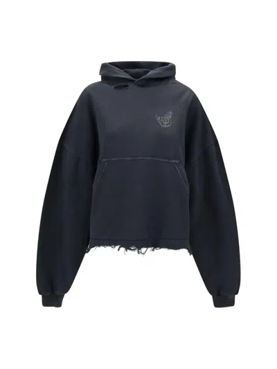 Balenciaga Distressed Nail Polish Hoodie With Front Pocket In Blue