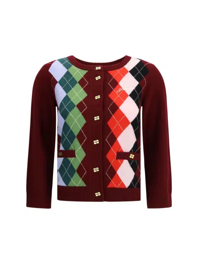 Ganni Womens Tawny Port Rhombus-print Round-neck Wool And Cashmere Cardigan Xl