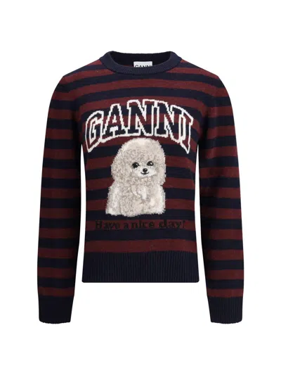 Ganni Graphic Wool Mix Poodle Stripe Sweaters And Cardigans Multicolor