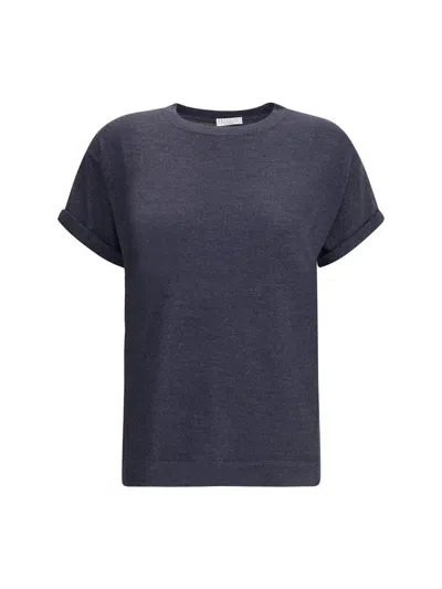 Brunello Cucinelli Shimmering Knit T-shirt Rolled Sleeves