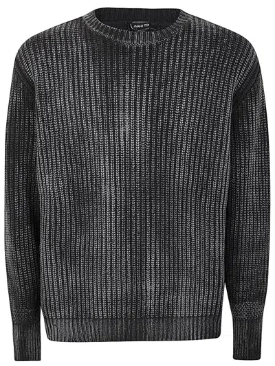 Avant Toi Tonal Effect Ribbed Round Neck Pullover In Cashmere And Wool With Cut Edges