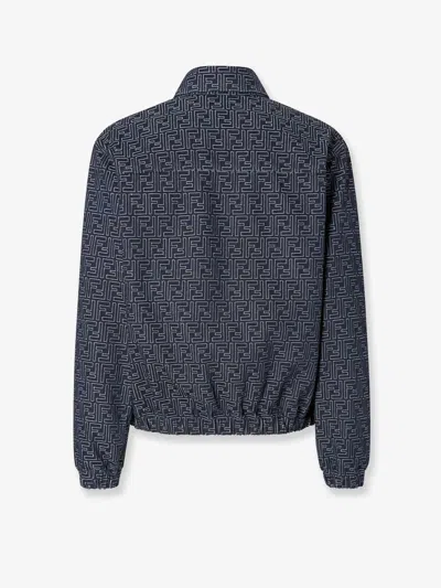 Fendi Embroidered Denim Bomber Jacket In Blue