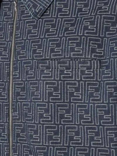 Fendi Embroidered Denim Bomber Jacket In Blue