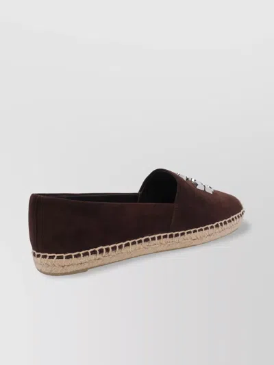 Tory Burch Round Toe Suede Espadrilles With Espadrille Sole In Brown