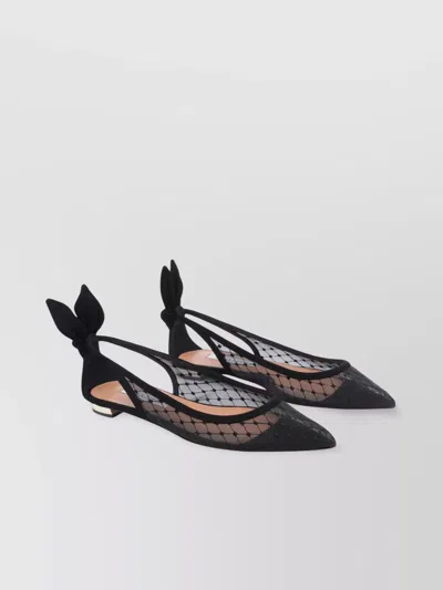 Aquazzura Black Mesh And Suede Ballerinas With Bow