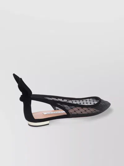 Aquazzura Black Mesh And Suede Ballerinas With Bow