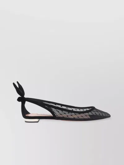 Aquazzura Black Mesh And Suede Ballerinas With Bow