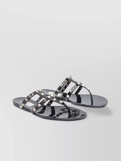 Valentino Rockstud Flat Rubber Sandal In Black