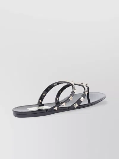Valentino Rockstud Flat Rubber Sandal In Black